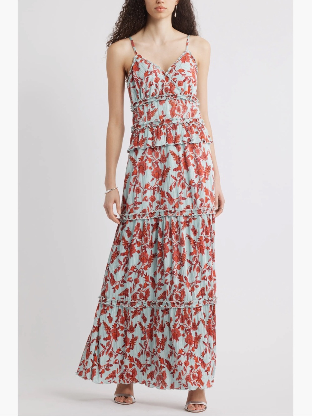 Chelsea28 Ruffle Plissé Maxi Sundress New!